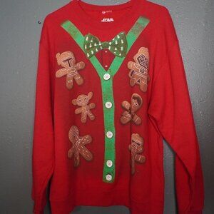 Star Wars Mens Red Multicolored Christmas Long Sleeve Sweat Shirt Size Medium